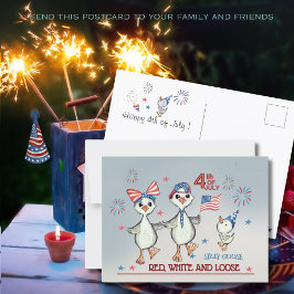 Fånig Goose Family Red, White & Loose 4 juli Vykort