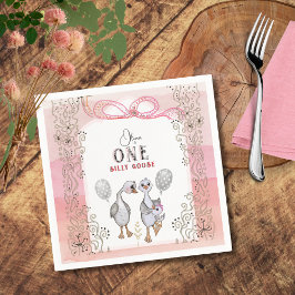 Fånig Goose Family Rosa & Bow 1:a födelsedagen Pappersservett