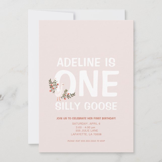 Fånig Goose First Födelsedagsfest inbjudan (Framsida)