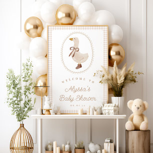 Fånig Goose Gender Neutral Baby Shower Välkommen Poster