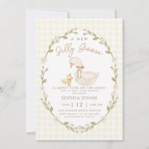 Fånig Goose Gingham Anka Gender Neutra Baby Shower Inbjudningar