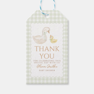 Fånig Goose Gingham Anka Tack babydusch Presentetikett