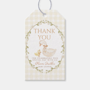 Fånig Goose Gingham Anka Tack babydusch Presentetikett