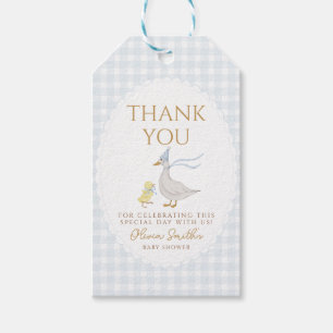 Fånig Goose Gingham Anka Tack babydusch Presentetikett