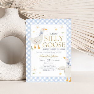 Fånig Goose Gingham Baby Shower Inbjudningar