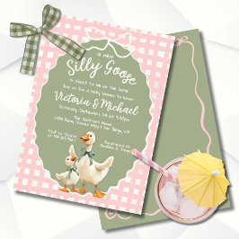 Fånig Goose Gingham Bow Baby Shower Inbjudningar