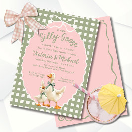 Fånig Goose Gingham Bow Baby Shower Inbjudningar