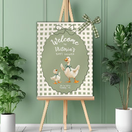 Fånig Goose Gingham Bow Baby Shower Poster