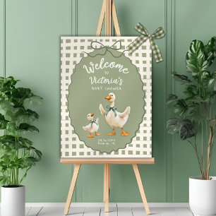 Fånig Goose Gingham Bow Baby Shower Poster