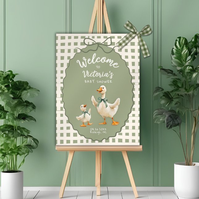 Fånig Goose Gingham Bow Baby Shower Poster (Skapare uppladdad)