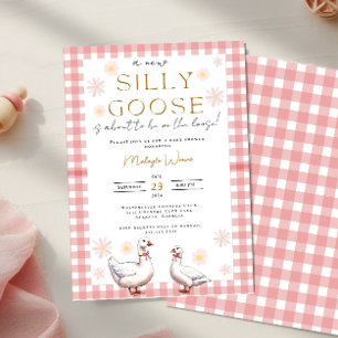 Fånig Goose Gingham Gender Neutral Baby Shower Inbjudningar