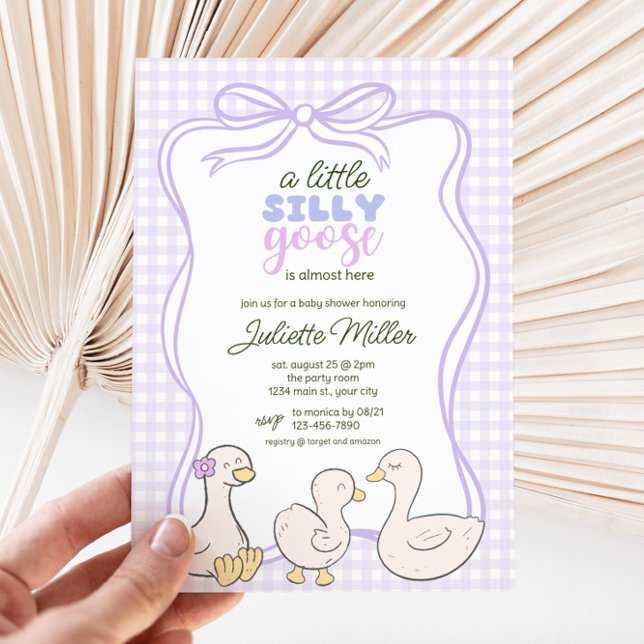 Fånig Goose Gingham Gender Neutral Baby Shower Inbjudningar (Silly Goose Gingham Baby Shower Invite)