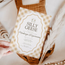 Fånig Goose Gingham Twin Baby Shower-inbjudan