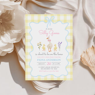 Fånig Goose Gult Gingham Bow Anka Baby Shower Inbjudningar