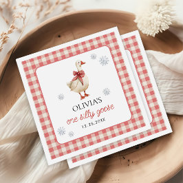 Fånig Goose jul Gingham 1:a födelsedagen Pappersservett