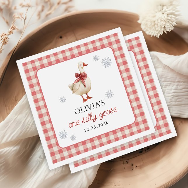 Fånig Goose jul Gingham 1:a födelsedagen Pappersservett (Skapare uppladdad)