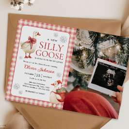 Fånig Goose jul Gingham Baby Shower Photo Inbjudningar