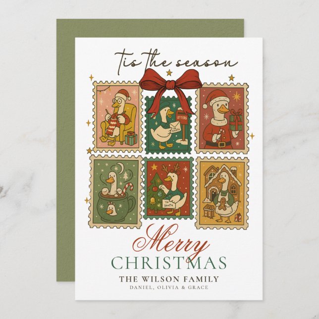 Fånig Goose Lundny Vintage God jul Julkort (Fram/baksida)