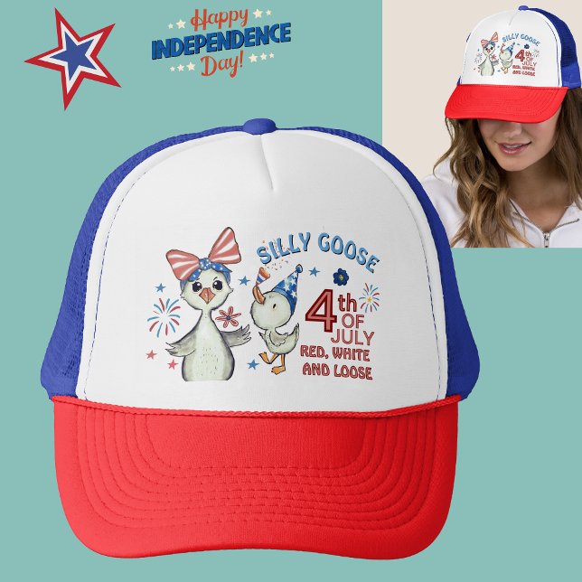 Fånig Goose Mamma & Baby Red, White & Blue Keps ( Silly Goose Mama & Baby Red, White & Blue Trucker Hat)