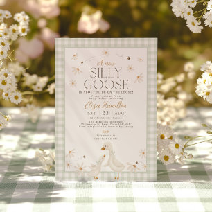 Fånig Goose på Loose Baby Shower Sage Gingham Inbjudningar