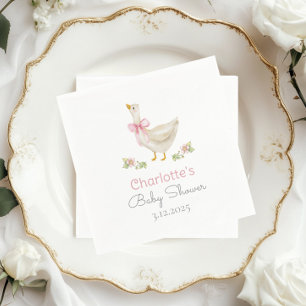 Fånig Goose på Rosa Bow Baby Shower Pappersservett