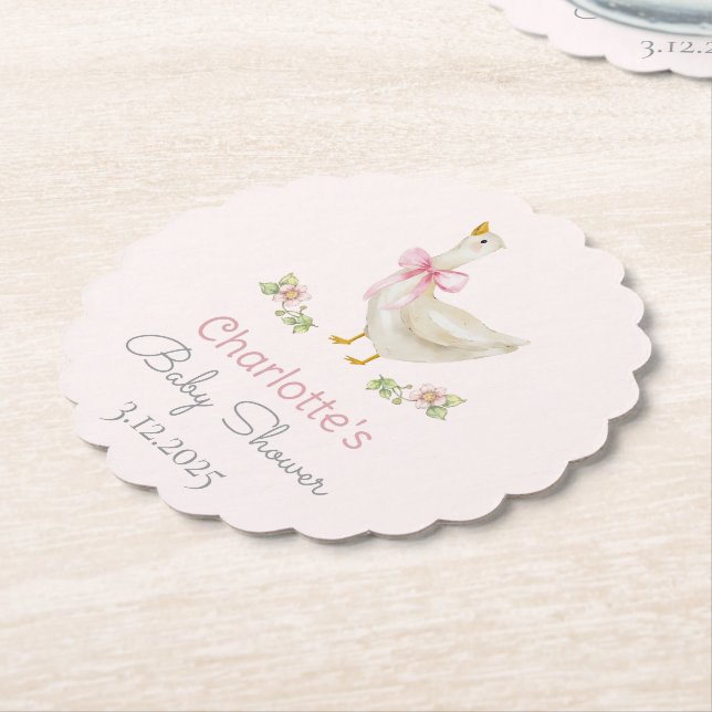 Fånig Goose på Rosa Bow Baby Shower Underlägg Papper (Vinklad)