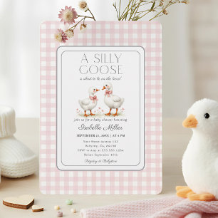 Fånig Goose på Rosan Gingham för den förlorade bab Inbjudningar