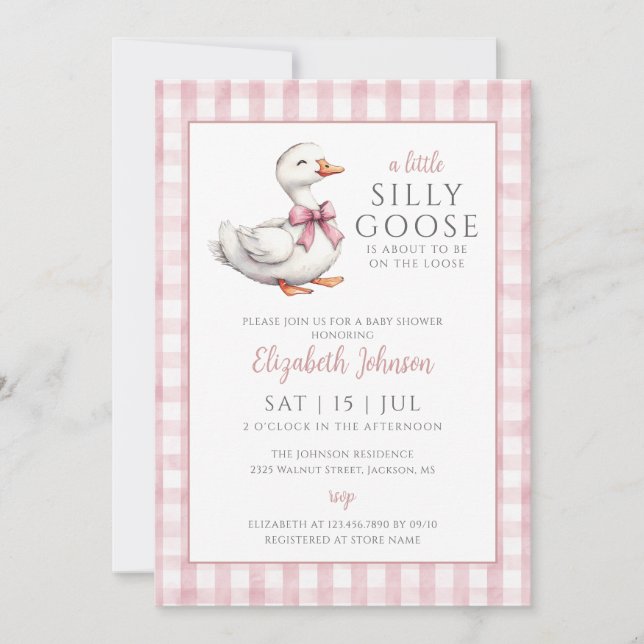 Fånig Goose Rosa Baby Shower Photo QR-kod Inbjudningar (Framsida)