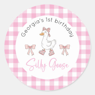 Fånig Goose Rosa Birthday Runt Klistermärke