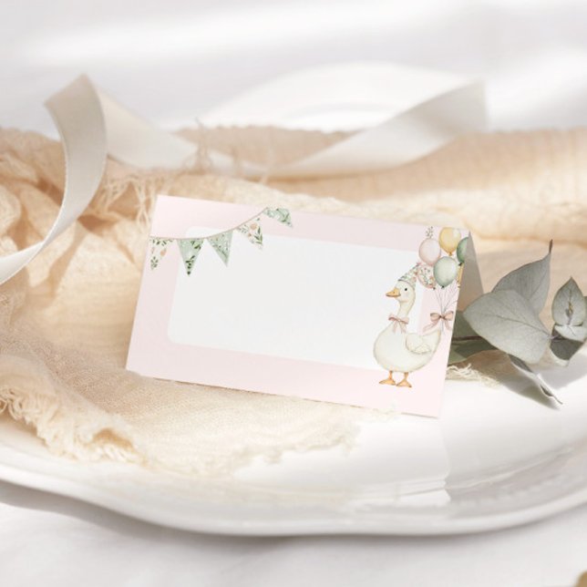 Fånig Goose Rosa blommigt Födelsedagsfest Food Placeringskort (Skapare uppladdad)