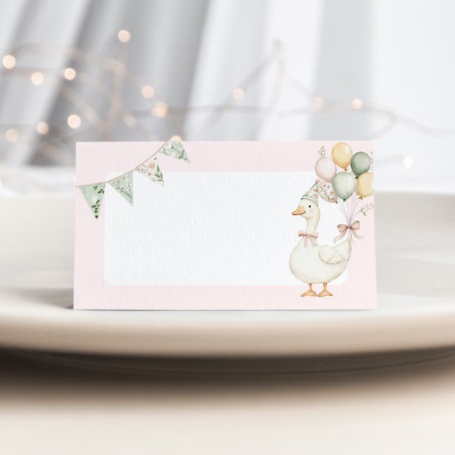 Fånig Goose Rosa blommigt Födelsedagsfest plats ko Kort (Skapare uppladdad)