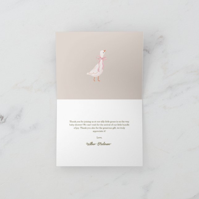 Fånig Goose Rosa Bow Girl Baby Shower Tack Inbjudan (Inuti)
