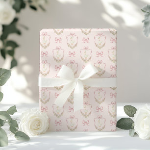 Fånig Goose Rosa Bow vapensköld Vintage babydusch Presentpapper