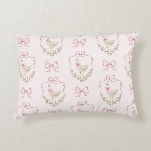 Fånig Goose Rosa Bow vapensköld Vintage flicka Prydnadskudde (Framsidan)