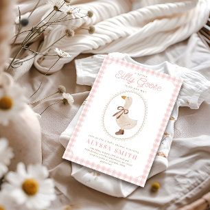 Fånig Goose Rosa Gingham Girl Baby Shower Inbjudningar