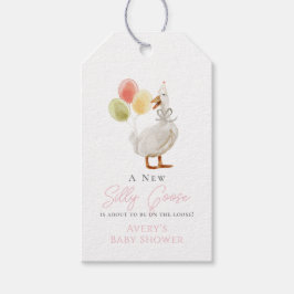 Fånig Goose Rosa Gingham Girl Baby Shower Presentetikett
