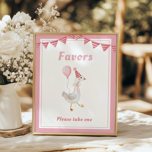 Fånig Goose Rosa Girl Birthday Favors Poster (Skapare uppladdad)