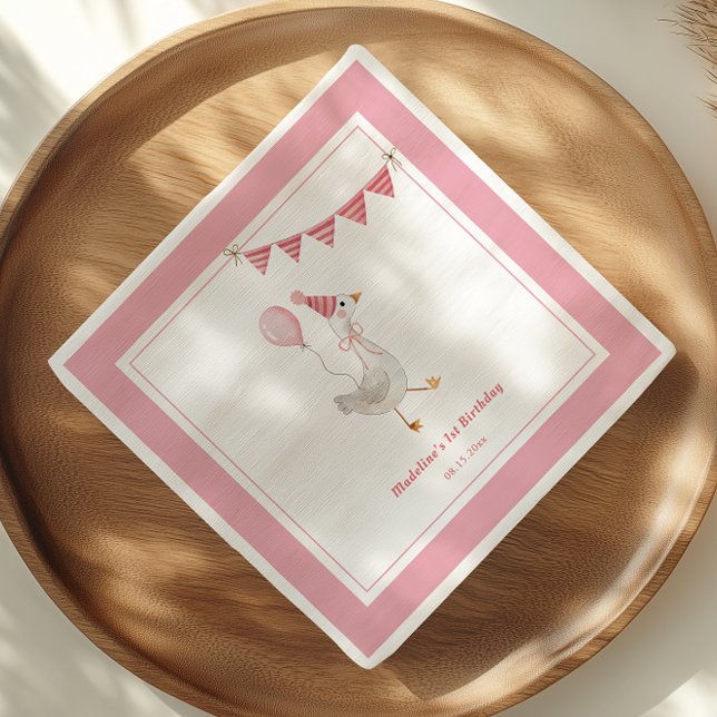 Fånig Goose Rosa Girl Födelsedagsfest Pappersservett (Skapare uppladdad)