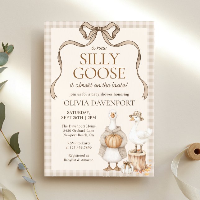 Fånig Goose Storybook Fall Gingham Baby Shower Inbjudningar (Skapare uppladdad)