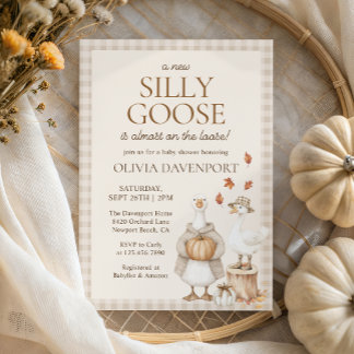 Fånig Goose Storybook Fall Gingham Baby Shower Inbjudningar