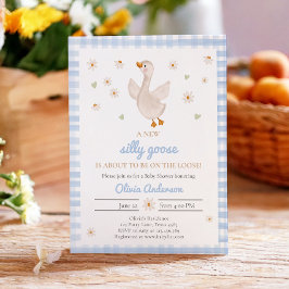 Fånig Goose Vår Daisy Gingham Boy Shower Inbjudningar