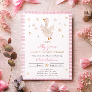 Fånig Goose Vår Daisy Gingham Girl Baby Shower Inbjudningar