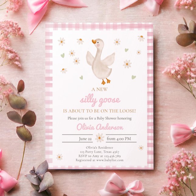 Fånig Goose Vår Daisy Gingham Girl Baby Shower Inbjudningar (Skapare uppladdad)