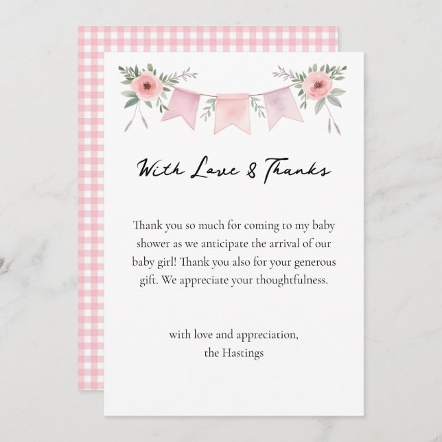 Fånig Goose Watercolor Girl Baby Shower Tack (Fram/baksida)