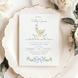 Fånig Goose Whimsical Bow Pojke dusch Inbjudningar
