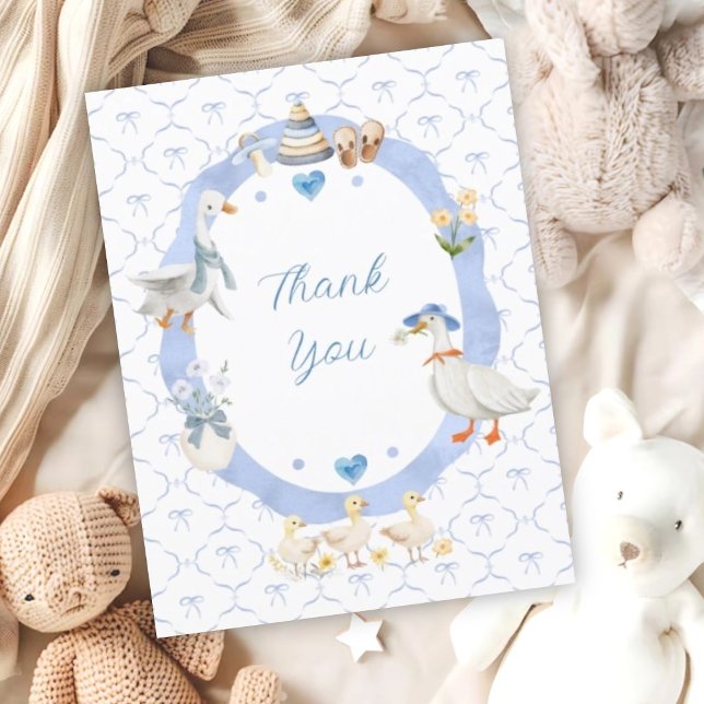 Fånig Goose Whimsical Bow Pojke Shower Tack Kort (Skapare uppladdad)