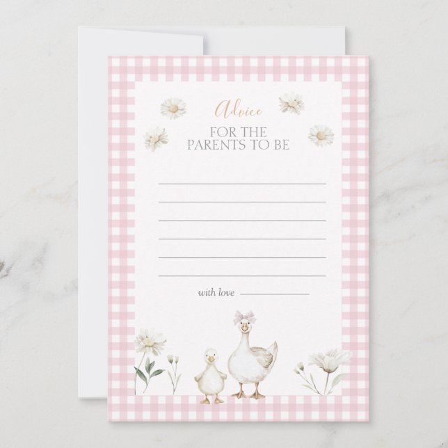 Fånig Goose Whimsical Rosa Baby Shower Advice Card (Framsida)