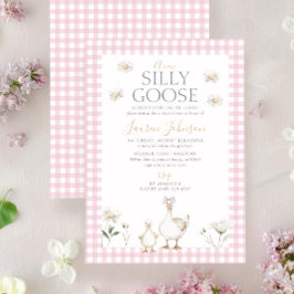 Fånig Goose Whimsical Rosa Bow Flicka Shower Inbjudningar
