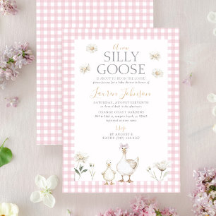 Fånig Goose Whimsical Rosa Bow Flicka Shower Inbjudningar