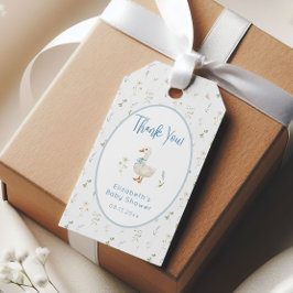Fånig Goose Wildblomma Blue Bow Baby Shower Presentetikett